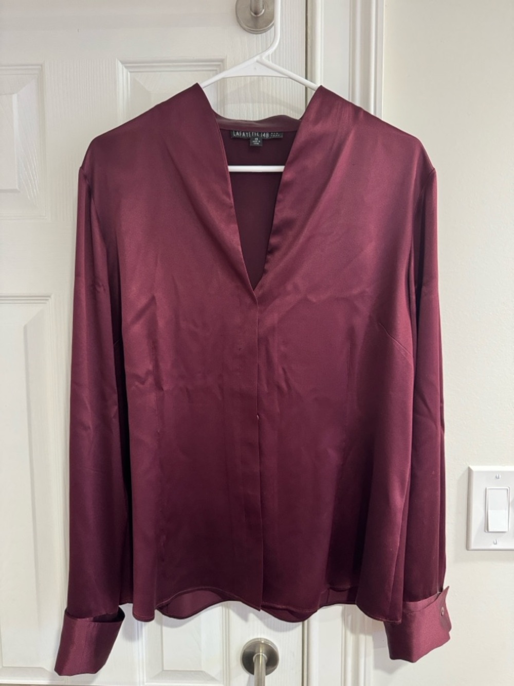 Lafayette 148 New York 100% Silk Button Down Blouse in Deep Merlot (Size 14)